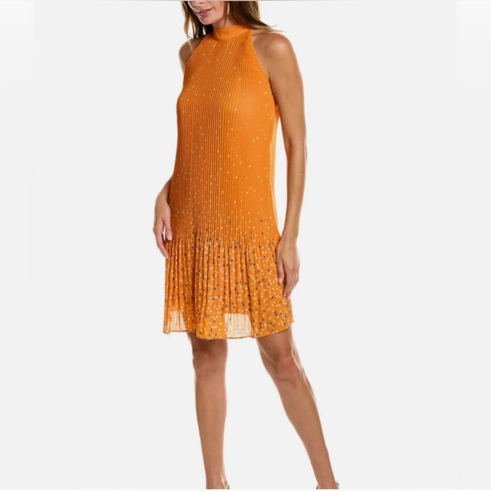 Nanette Lenore Orange Sleeveless Pleated  Halter Chiffon Tie Neck Dress 6, 8, 10